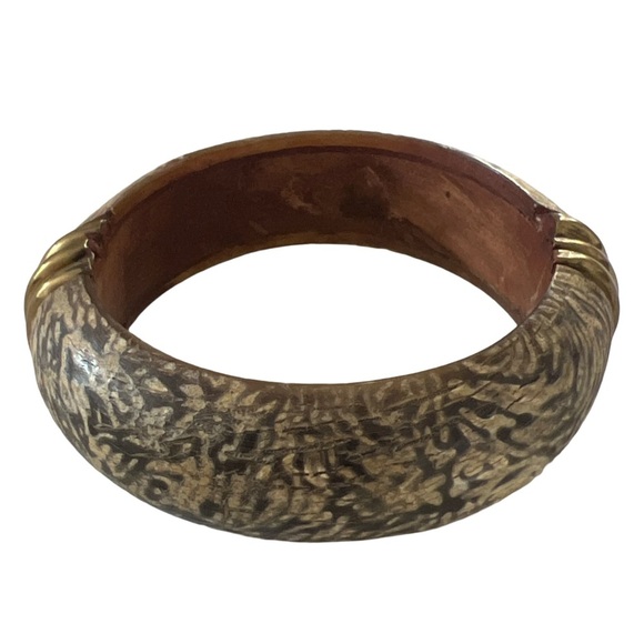 Wooden Brown & Gold Bangle Bracelet - Picture 1 of 7